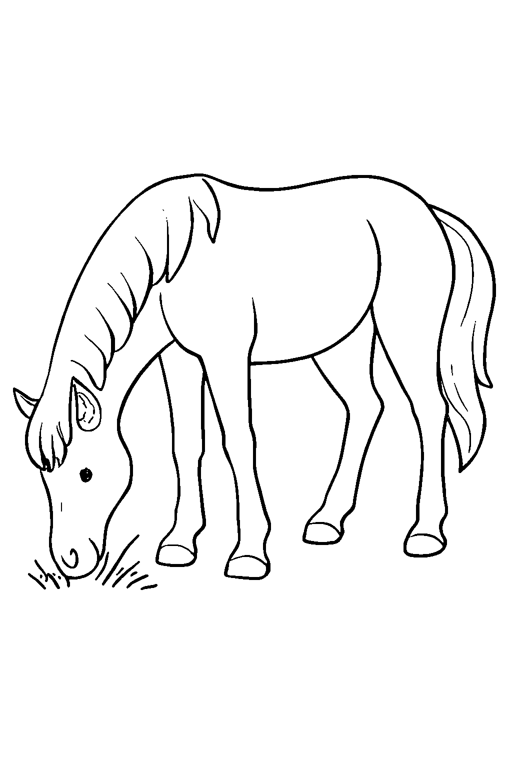 Ausmalbild Pferd: klare schwarz-weiße Linienzeichnung zum Ausdrucken und Ausmalen (Variante 8)