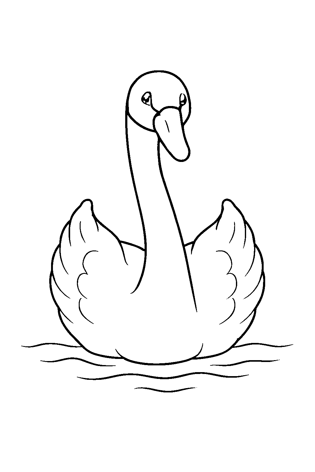 Ausmalbild Schwan: klare schwarz-weiße Linienzeichnung zum Ausdrucken und Ausmalen (Variante 2)