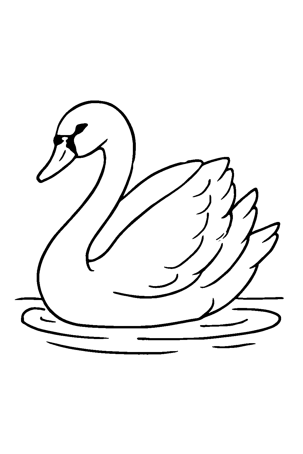 Ausmalbild Schwan: klare schwarz-weiße Linienzeichnung zum Ausdrucken und Ausmalen (Variante 3)