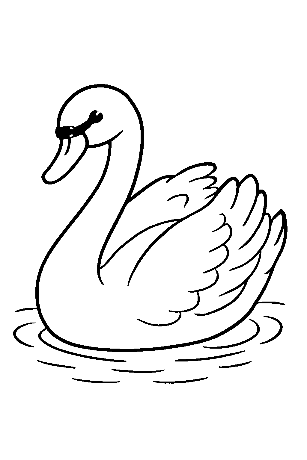 Ausmalbild Schwan: klare schwarz-weiße Linienzeichnung zum Ausdrucken und Ausmalen (Variante 4)