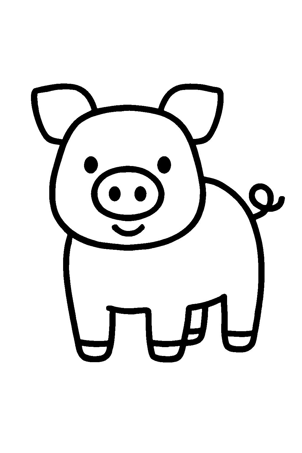 Ausmalbild Schwein: einfache schwarz-weiße Linienzeichnung zum Ausdrucken und Ausmalen (Variante 1)