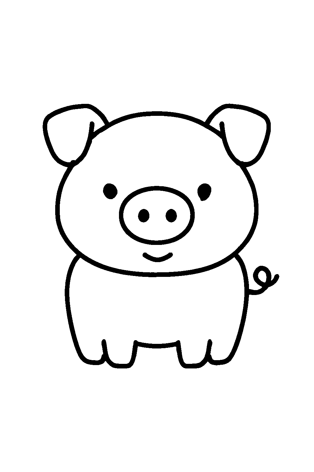 Ausmalbild Schwein: einfache schwarz-weiße Linienzeichnung zum Ausdrucken und Ausmalen (Variante 2)
