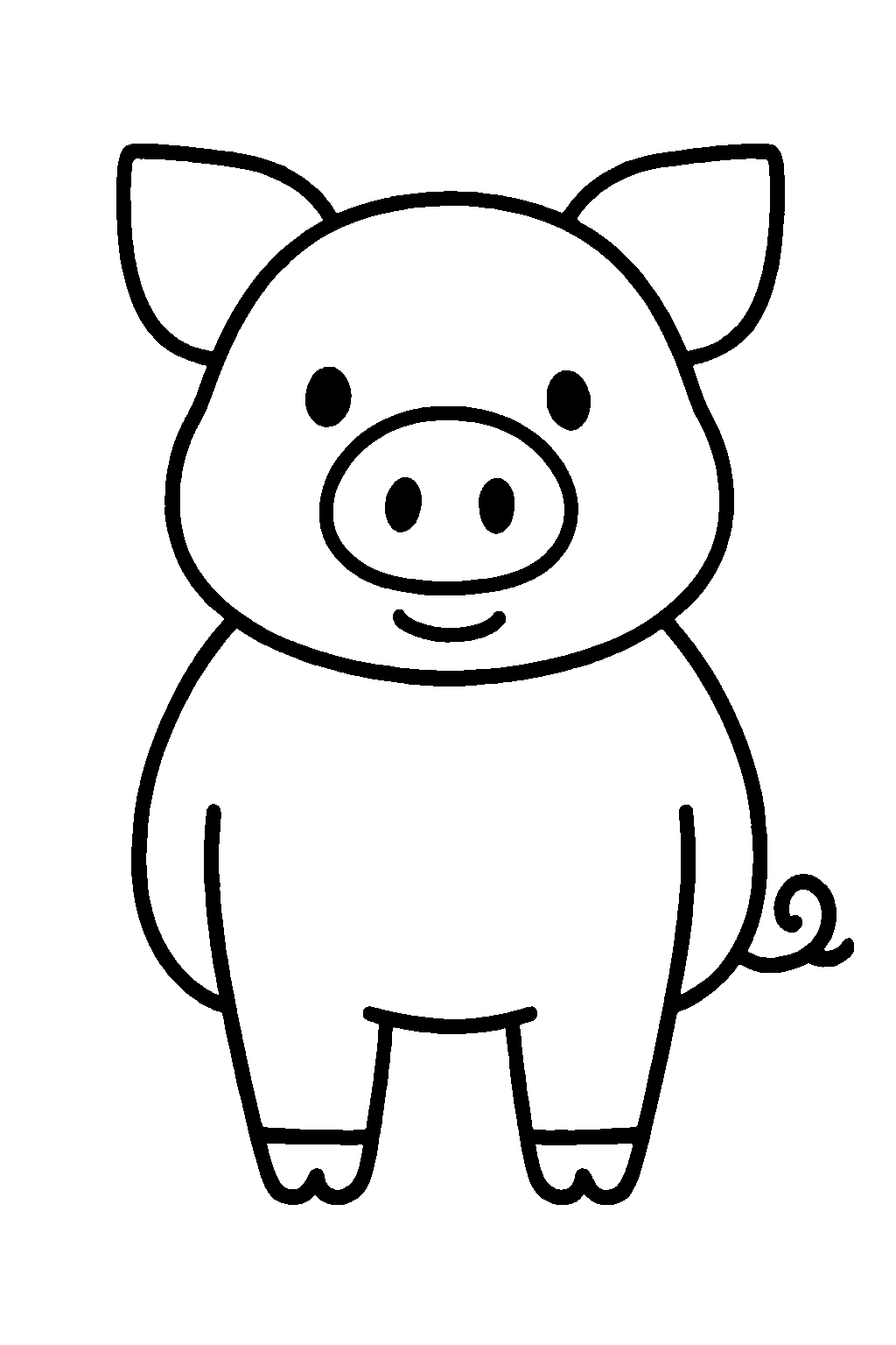 Ausmalbild Schwein: einfache schwarz-weiße Linienzeichnung zum Ausdrucken und Ausmalen (Variante 6)