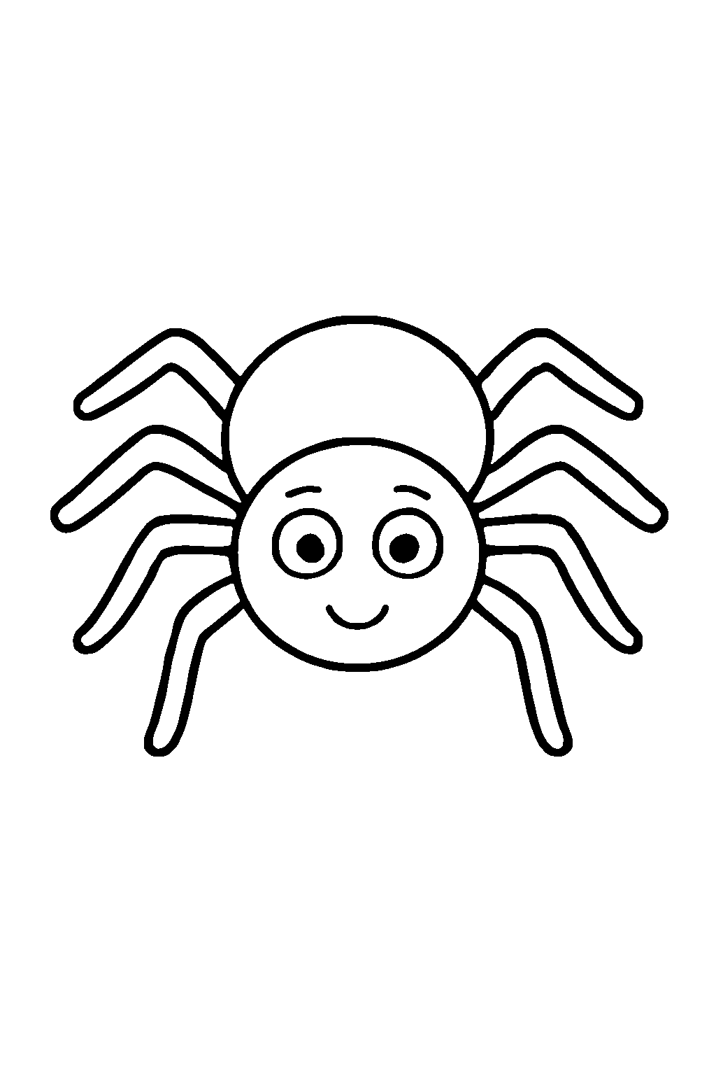 Ausmalbild Spinne: klare schwarz-weiße Linienzeichnung zum Ausdrucken und Ausmalen (Variante 6)