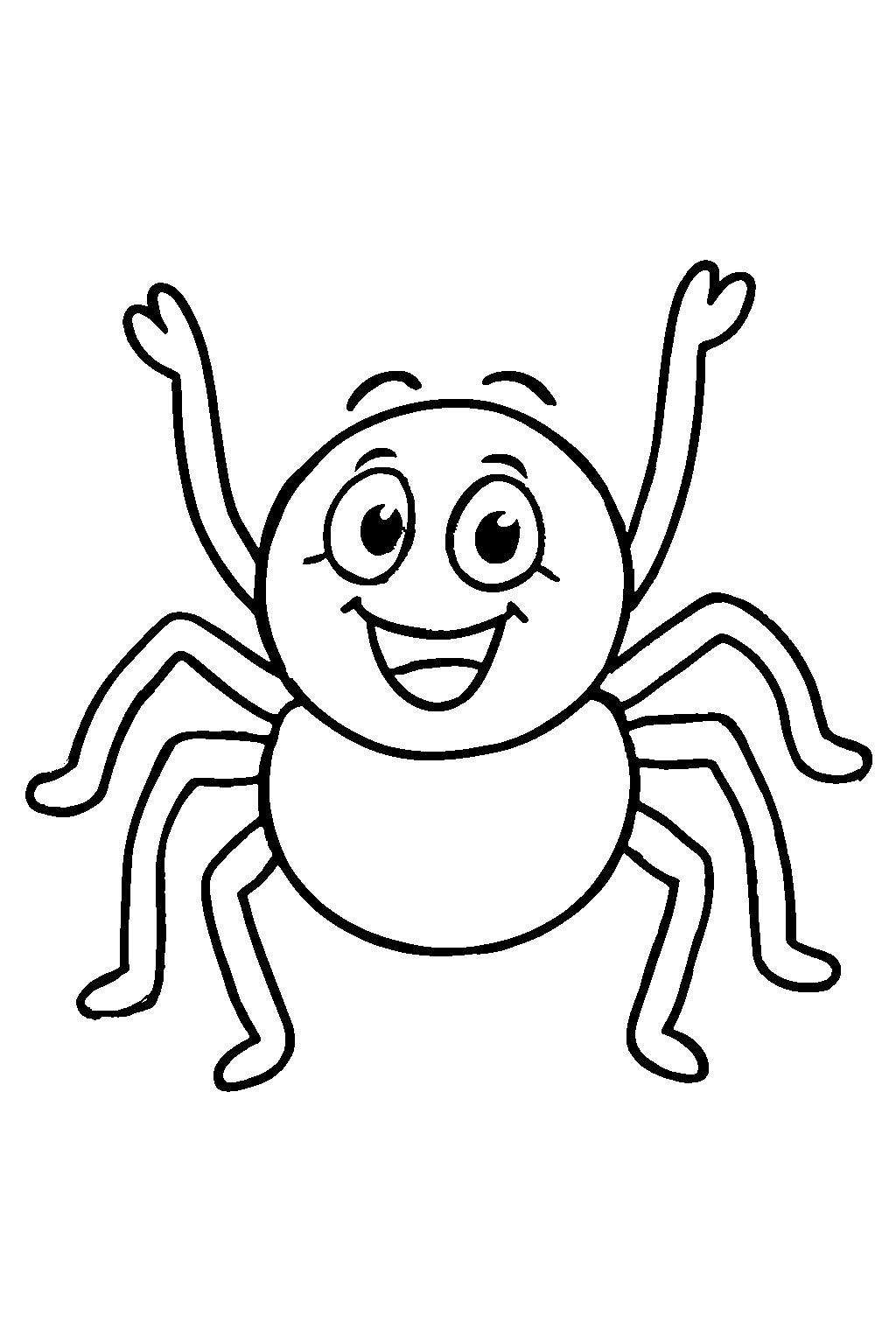 Ausmalbild Spinne: klare schwarz-weiße Linienzeichnung zum Ausdrucken und Ausmalen (Variante 7)