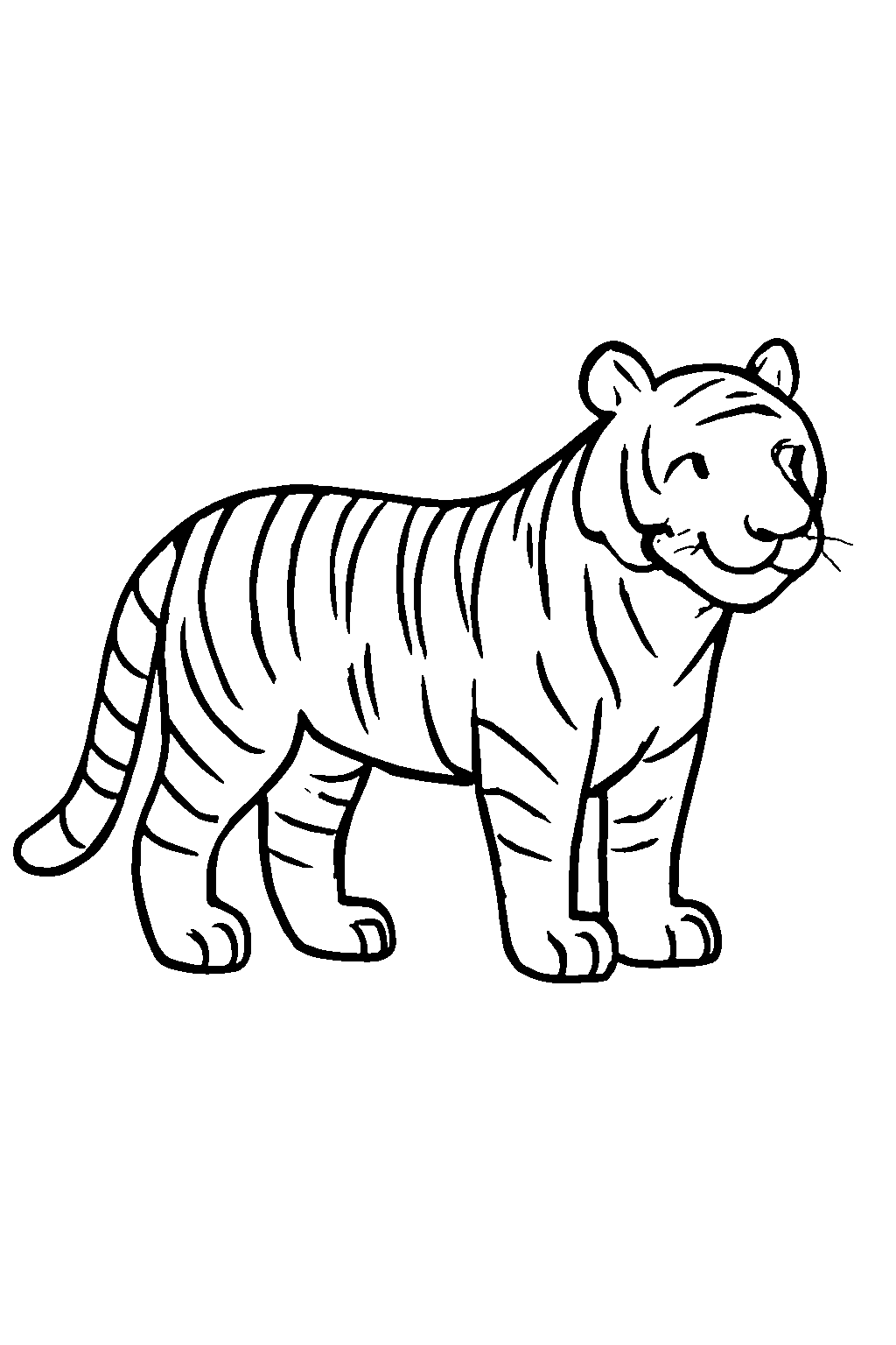 Ausmalbild Tiger: klare schwarz-weiße Linienzeichnung zum Ausdrucken und Ausmalen (Variante 3)