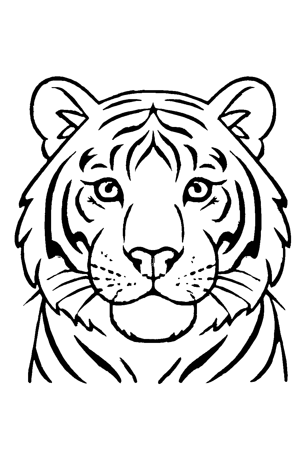 Ausmalbild Tiger: klare schwarz-weiße Linienzeichnung zum Ausdrucken und Ausmalen (Variante 5)