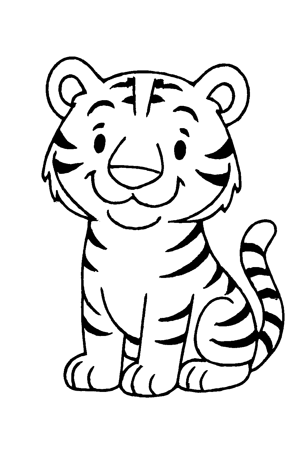 Ausmalbild Tiger: klare schwarz-weiße Linienzeichnung zum Ausdrucken und Ausmalen (Variante 8)