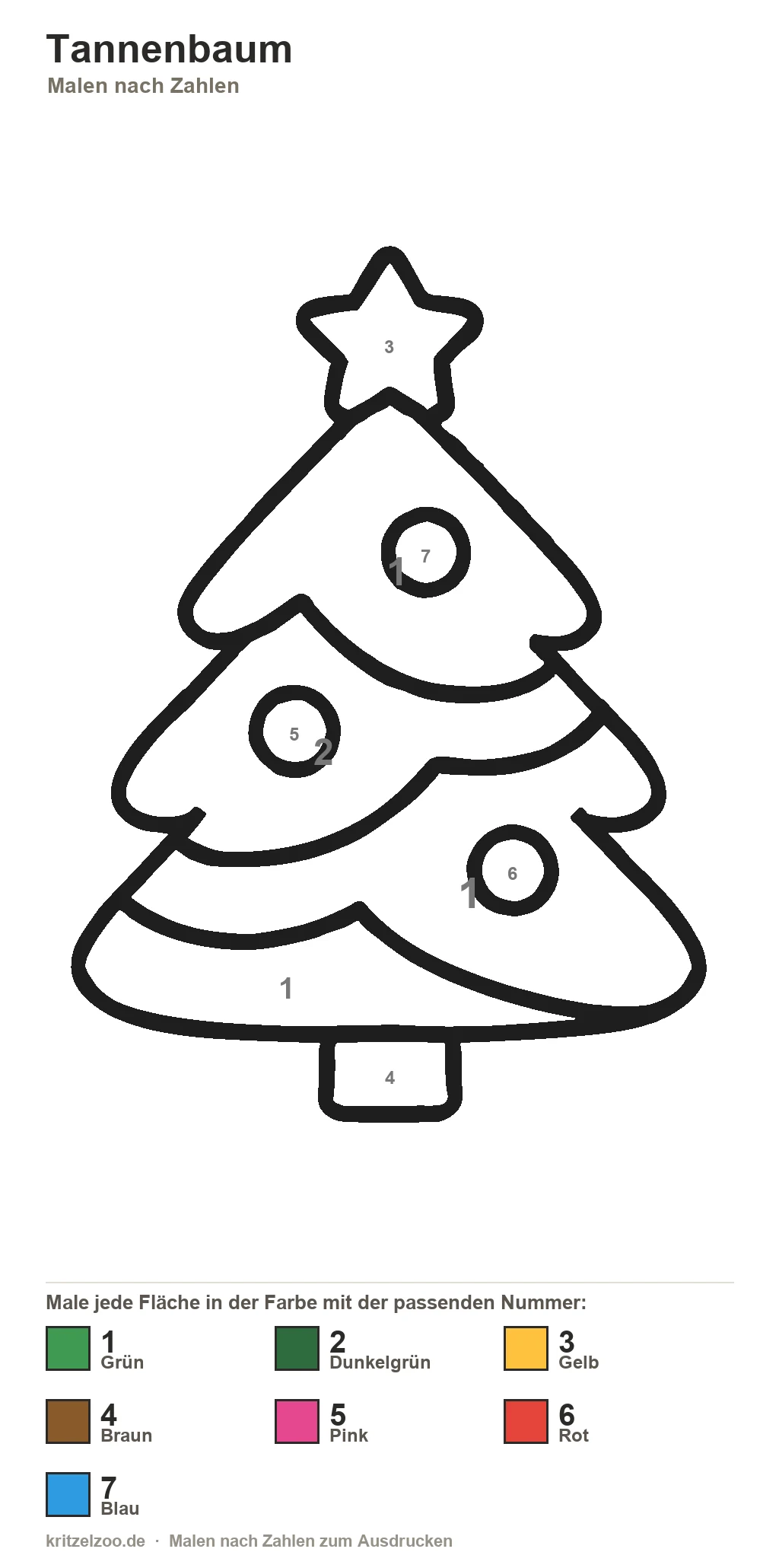 Tannenbaum Malen nach Zahlen Vorlage