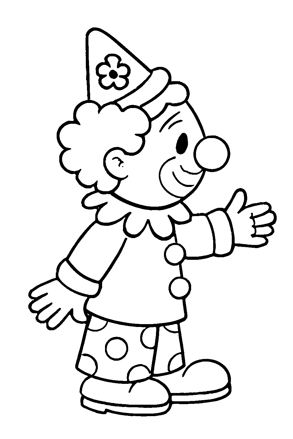 Ausmalbild Clown: klare schwarz-weiße Linienzeichnung zum Ausdrucken und Ausmalen (Variante 3)
